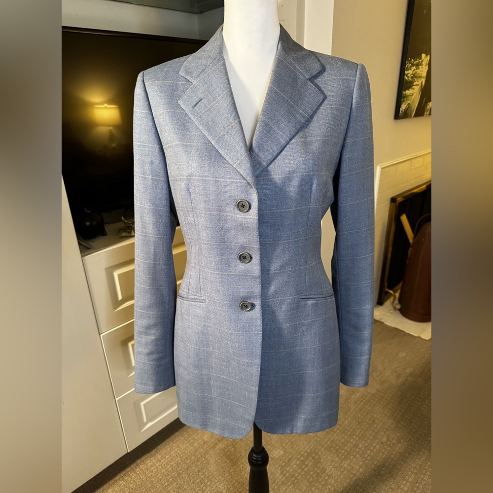 Darabin Ltd New York Tailored Blazer Italian Fabric Wool Silk Linen — Windowpane
